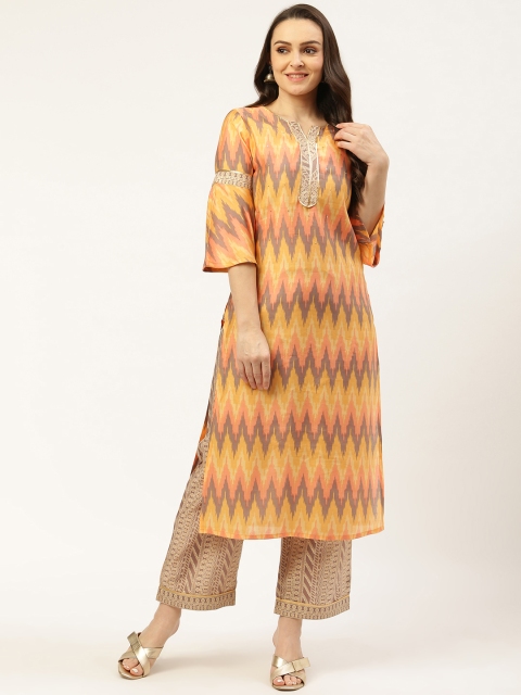 

Laabha Women Yellow & Brown Printed Kurta with Palazzos