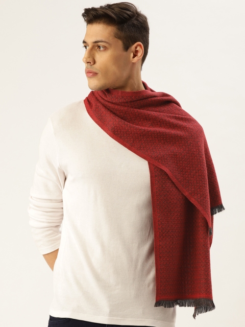 

Anekaant Unisex Red & Grey Woven Design Frayed Stole