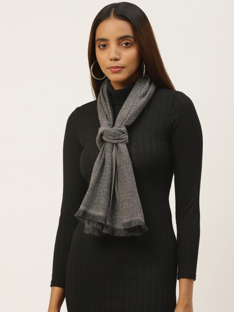 

Anekaant Unisex Grey Woven Design Frayed Stole