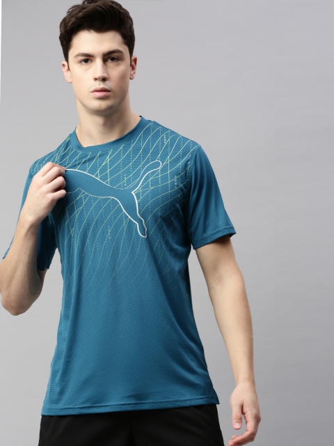 

Puma Men Teal Blue & Green Printed Cat SS Round Neck Running T-shirt