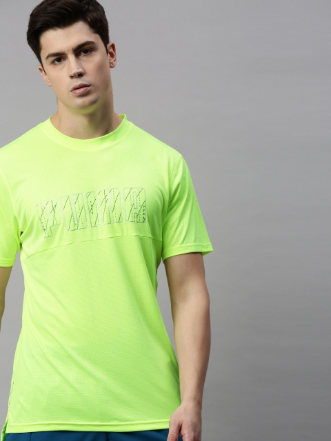 

Puma Men Fluorescent Green Printed Run Logo SS Round Neck T-shirt