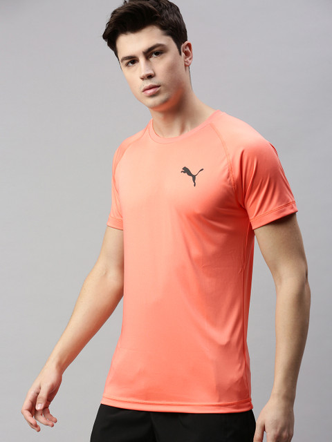 

Puma Men Peach-Coloured Solid Round Neck T-shirt