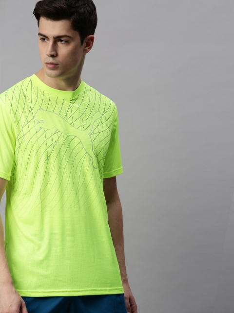 

Puma Men Fluorescent Green Printed Run Graphic Cat SS Round Neck T-shirt