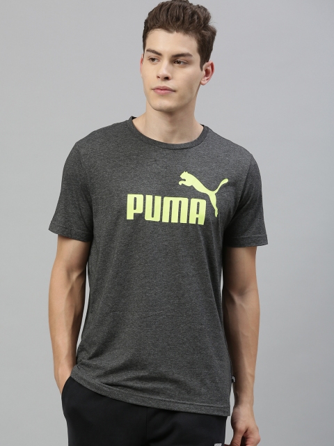 

Puma Men Charcoal Grey Brand Logo Printed ESS+ Heather Round Neck T-shirt