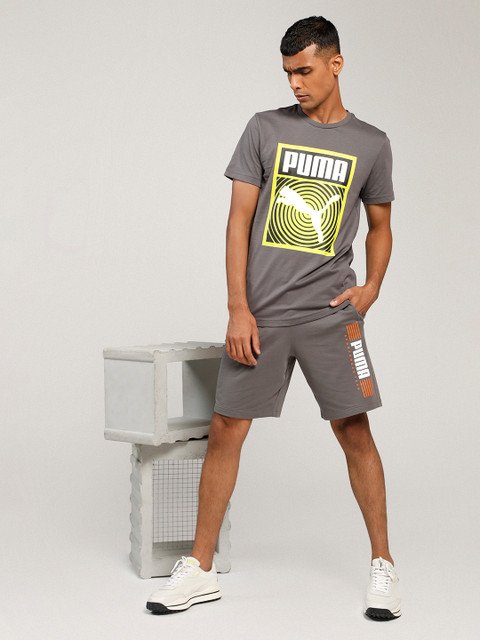 

Puma Men Grey White Box Graphic Printed Round Neck Pure Cotton T-shirt