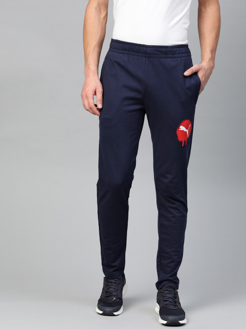 

Puma Men Navy Blue Solid Straight Fit Cat Splash Graphic Track Pants