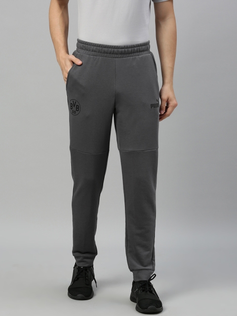 

Puma Men Grey Solid BVB Football Culture Slim Fit Joggers with Print Detail