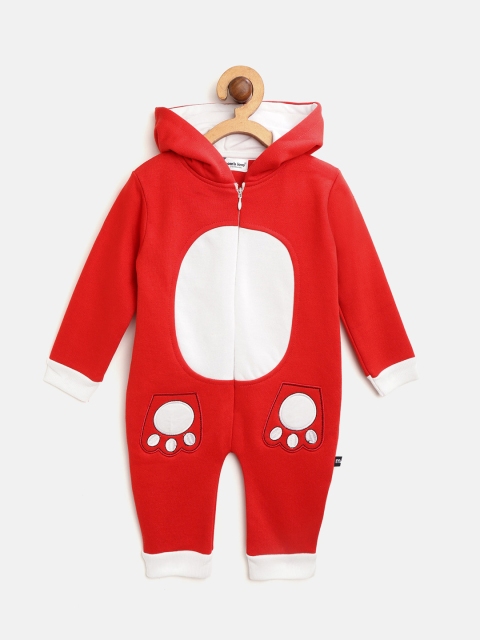 

Moms Love Boys Red & White Colourblocked Hooded Rompers