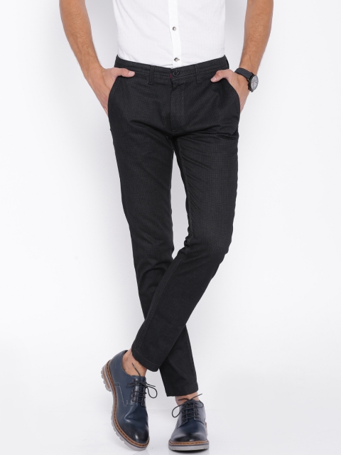 

Locomotive Charcoal Black Checked Super Slim Fit Casual Trousers