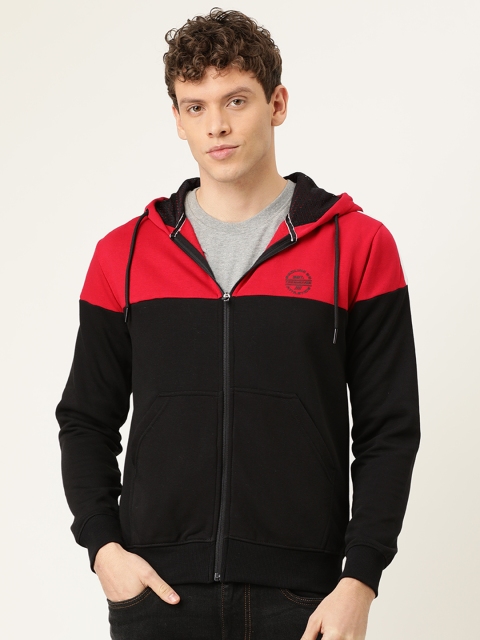 

Proline Active Men Black & Red Colourblocked Hooded Front-Open Sweatshirt