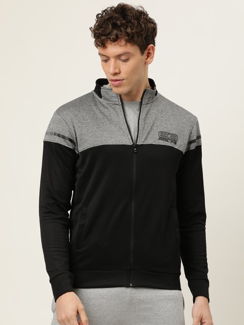 

Proline Active Men Black & Grey Colourblocked Front-Open Sweatshirt