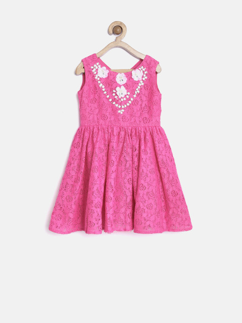 

YK Girls Pink Embellished Lace Fit & Flare Dress