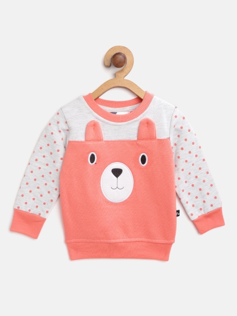 

Moms Love Boys Peach-Coloured & Grey Melange Self Design Sweatshirt With Applique Detail