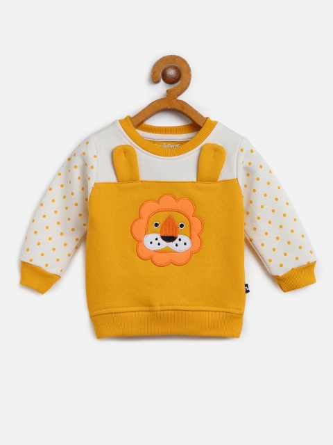 

Moms Love Boys Mustard Yellow & White Colourblocked Sweatshirt with Lion Applique