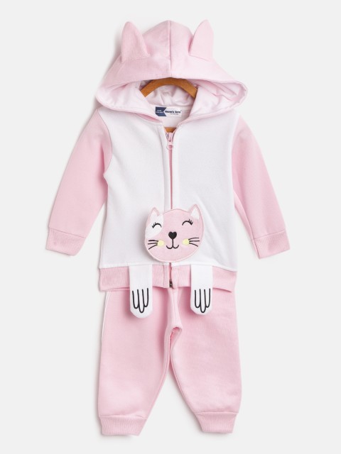 

Moms Love Girls White & Pink Cat Applique Hooded Sweatshirt with Solid Joggers