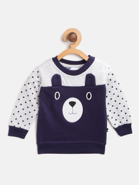 

Moms Love Boys Navy Blue & Grey Melange Self Design Sweatshirt With Applique Detail