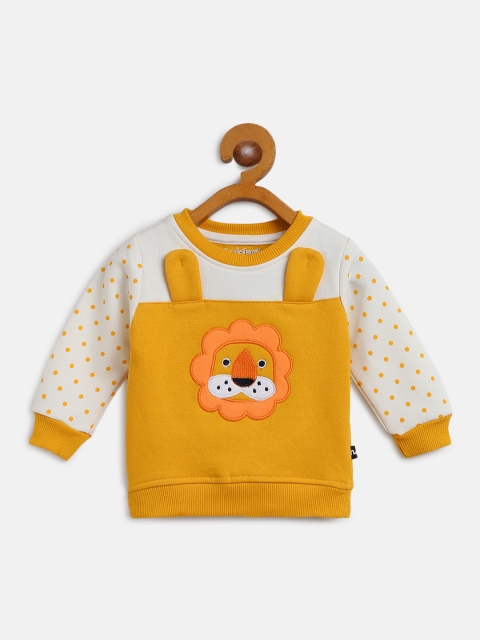 

Moms Love Boys Mustard Yellow & White Colourblocked Sweatshirt with Lion Applique