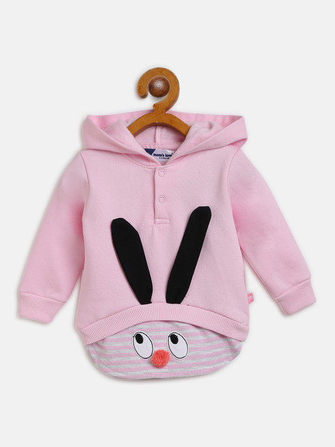 

Moms Love Girls Pink & Black Solid Hooded Sweatshirt with Applique Detail