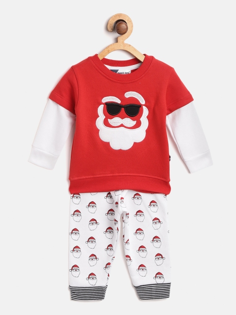 

Moms Love Boys Red & White Pure Cotton Santa Applique Sweatshirt with Joggers