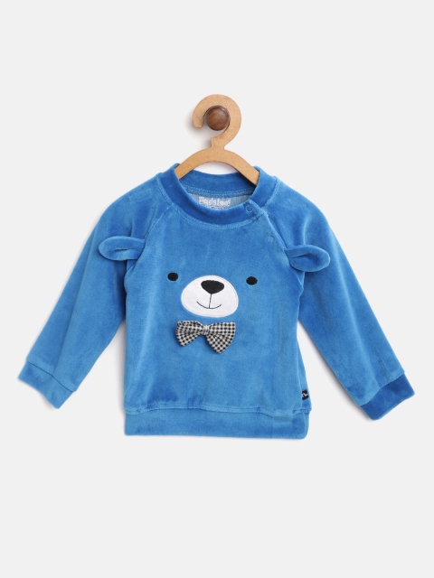

Moms Love Boys Blue Self Design Velvet Finish Sweatshirt With Applique Detail