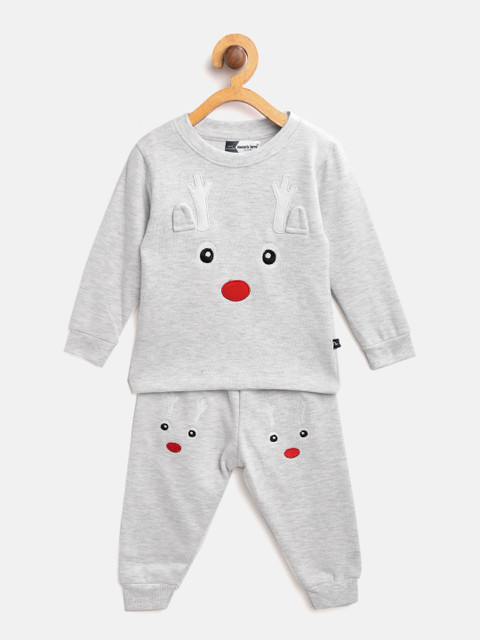 

Moms Love Boys Grey Melange Reindeer Applique T-shirt with Joggers