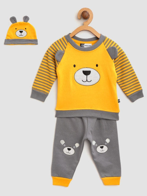 

Moms Love Boys Mustard Yellow & Grey Teddy Bear Applique Clothing Set