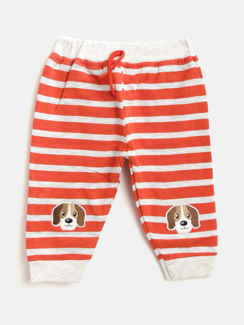 

Moms Love Grey Melange and Red Striped Lounge Joggers with Dog Applique Detail