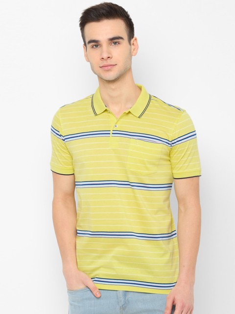 

Allen Solly Men Yellow Striped Polo Collar T-shirt