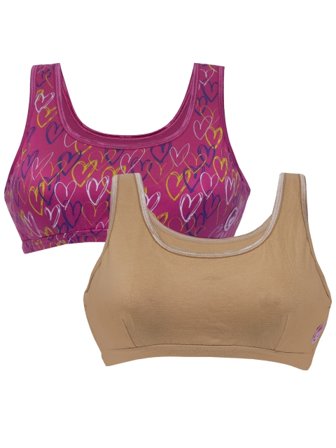 

DChica Set of 2 Printed Non-Wired Non Padded Beginner Sports Bras DCBRSE6320, Nude