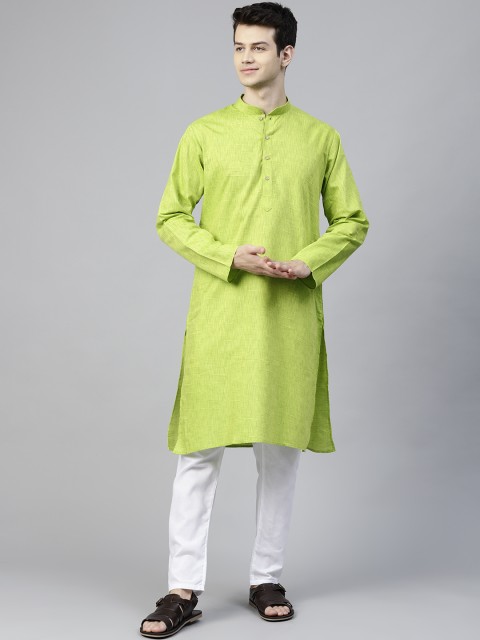 

MANQ Men Lime Green & White Solid Kurta with Pyjama