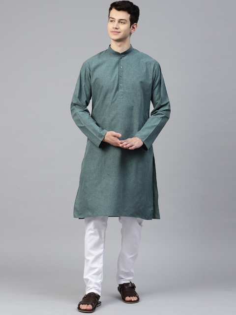 

MANQ Men Green & White Solid Kurta with Pyjamas