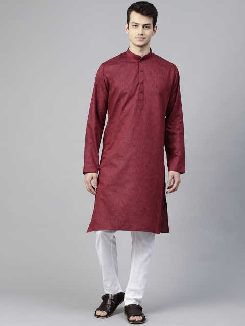

MANQ Men Burgundy & White Self-Striped Kurta with Pyjamas