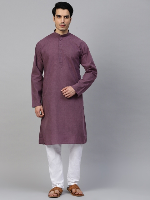 

MANQ Men Purple & White Solid Kurta with Pyjamas