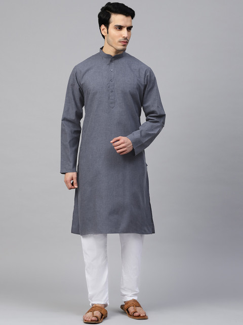 

MANQ Men Blue & White Solid Kurta with Pyjamas