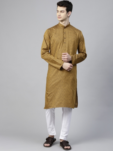 

MANQ Men Mustard Brown & White Solid Kurta with Pyjama