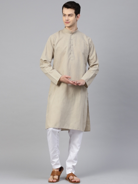 

MANQ Men Beige & White Solid Kurta with Pyjamas