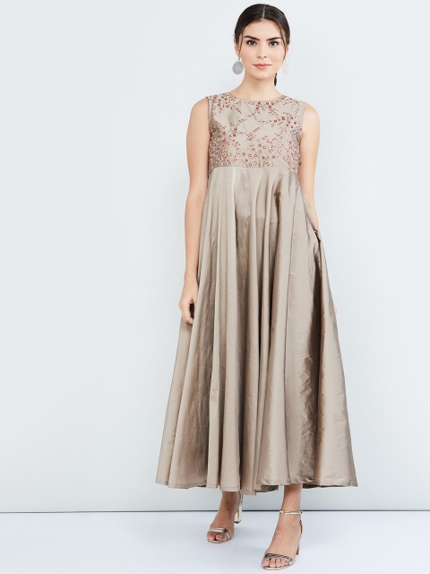 

max Women Grey Embroidered Maxi Dress