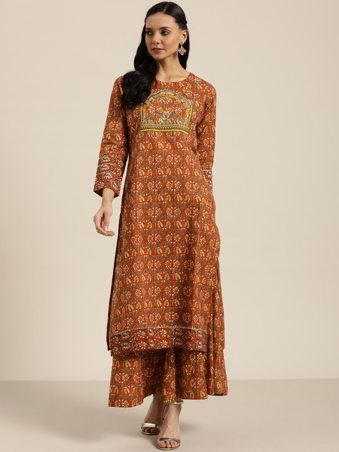 

Moda Rapido Women Rust Orange & Grey Ethnic Motifs Printed Kurta with Palazzos