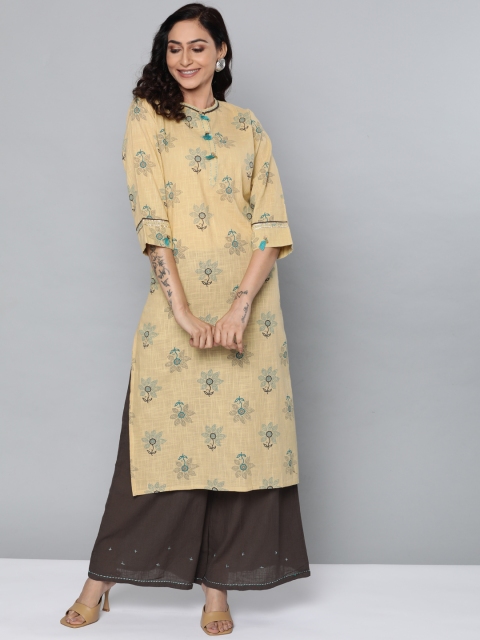 

HERE&NOW Women Beige & Coffee Brown Printed Kurta with Palazzos