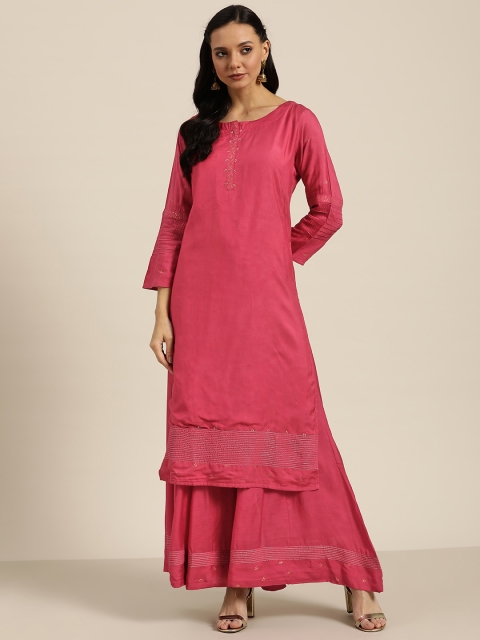 

Moda Rapido Women Pink & Golden Printed Detail Kurta with Palazzos