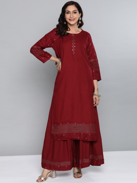 

HERE&NOW Women Maroon Solid Kurta with Palazzos