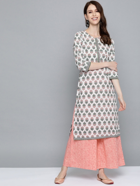 

HERE&NOW Women Off-White & Pink Ethnic Motif Print Kurta with Palazzos