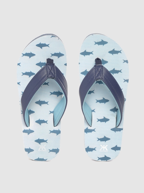 

Kook N Keech Men Blue & White Shark Print & Striped Thong Flip-Flops