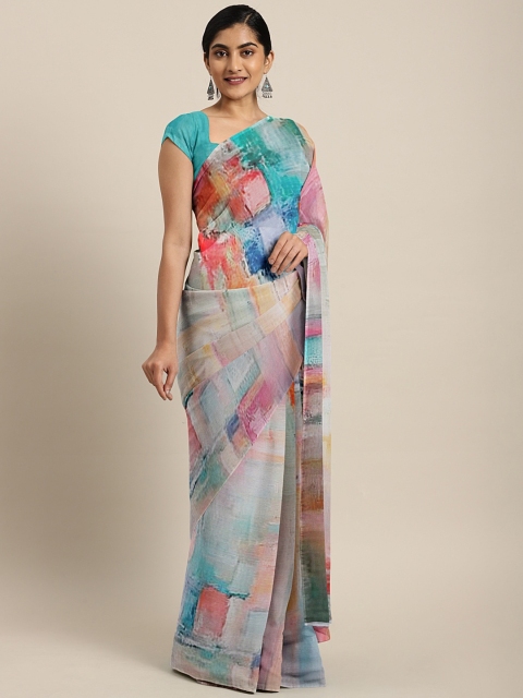 

Neerus Multicoloured Printed Poly Crepe Saree, Multi