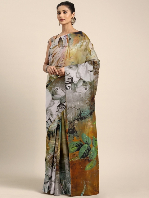 

Neerus Beige & Grey Poly Crepe Printed Saree