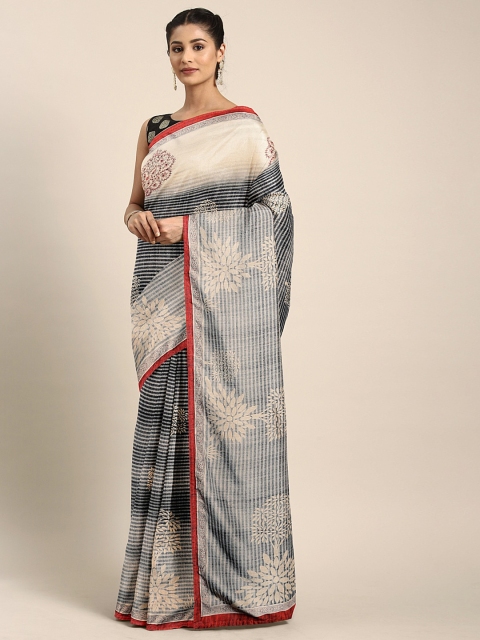 

Neerus Black & Beige Poly Silk Floral Printed Saree
