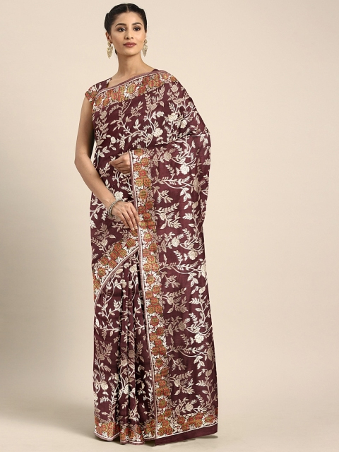 

Neerus Burgundy & Gold-Toned Silk Cotton Woven Design Saree