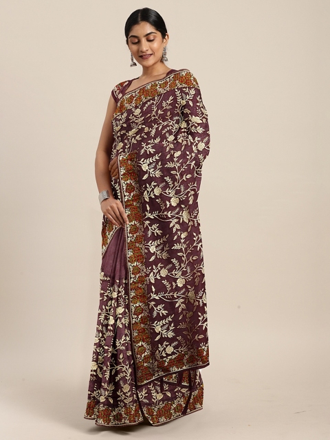 

Neerus Maroon & Off-White Silk Cotton Printed Saree
