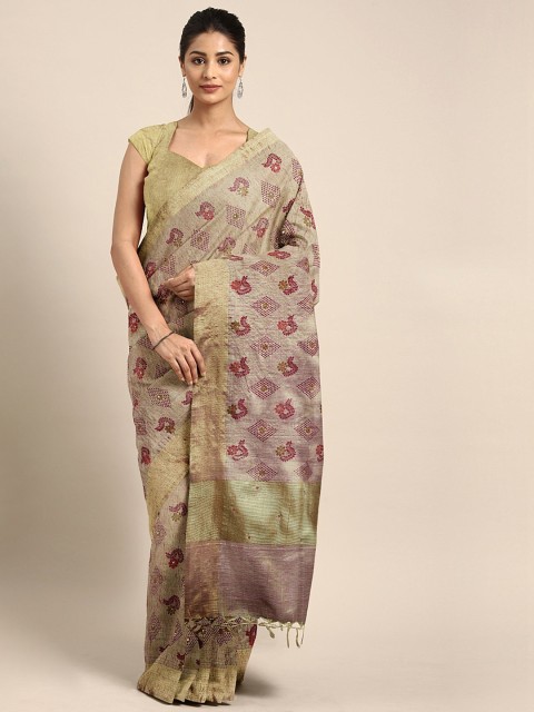 

Neerus Beige & Pink Polyester Woven Design Saree