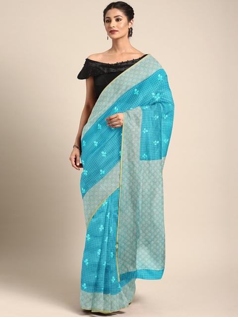

Neerus Blue Embroidered Silk Cotton Saree